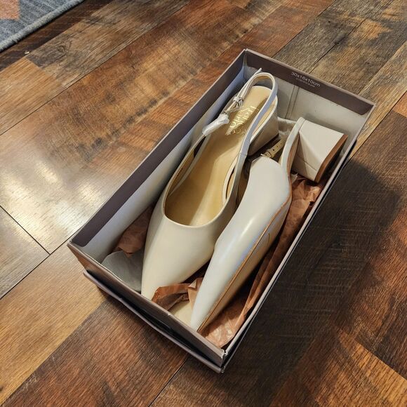 NEW Franco Sarto Sandals Womens 10M Racer Heeled Pointed Toe Slingback Cream - Picture 3 of 13